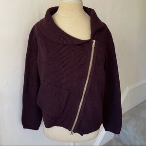 Ghost Maroon Wool Blend Ribbed Asymmetrical Moto Sweater Size Small
